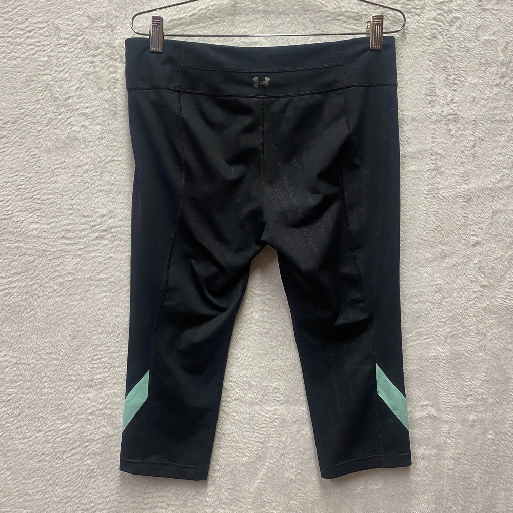 Under Armour Capri Workout Leggings Gym Run Fitted Womens Large Black Mid Rise - Picture 6 of 12